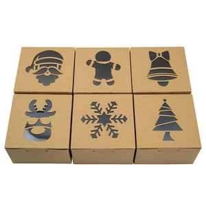 Set di 6 scatole natalizie in carta kraft con Babbo Natale e renne intagliati