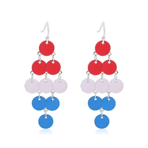 Three-tier round sequin drop earrings with red, purple, and blue gradient for women