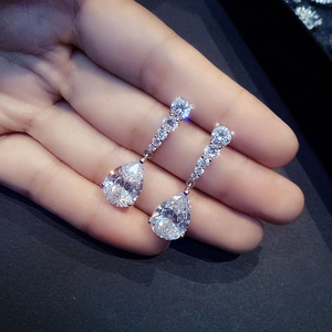 Elegant Pear Cut Zirconia Drop Earrings For Women Copper Long Dangle Water Drop Earrings For Wedding Bridal Party Jewelry