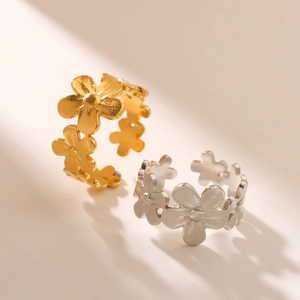 Anelli regolabili minimalisti a forma di fiore in oro 18K e acciaio inossidabile