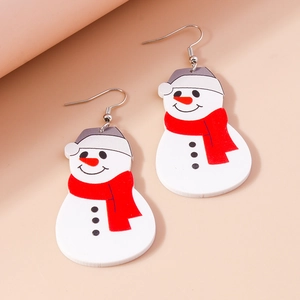 Cute snowman drop earrings with red scarf and orange nose for Christmas jewelry fashion