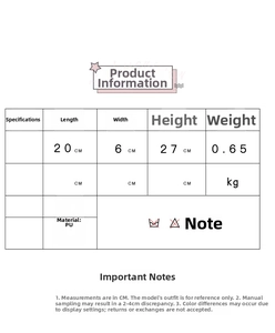 Size chart for 20x6x27cm retro telephone crossbody bag with PU material specifications