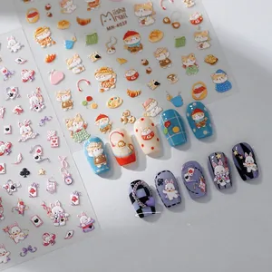 5D embossed nail art stickers featuring cat and Alice rabbit themes on white background