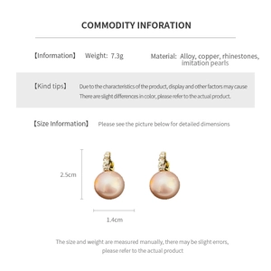 Detailed size specifications for gold-plated pearl and rhinestone hoop earrings