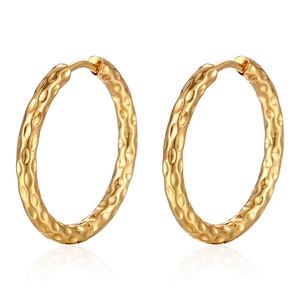 Hammered Texture Hoop Earrings Stainless Steel 18K Gold Plated Round Minimalist Geometric Fashion Jewelry For Women