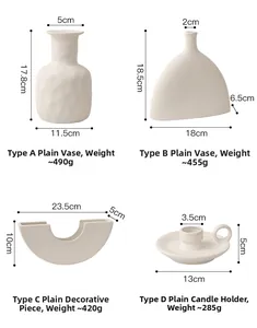 Tableau des tailles pour vases minimalistes en céramique blanche et décorations d'intérieur