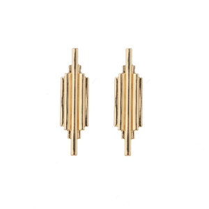 Minimalist long geometric tassel drop earrings in polished gold metallic finish