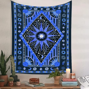 Bohemian sun and moon tapestry with celestial stars for mystical wall decor