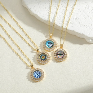 Gold evil eye pendant necklaces with colorful resin and zircon stones for women