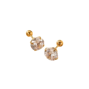 Golden titanium steel stud earrings with clear zircon stones and screw back closures