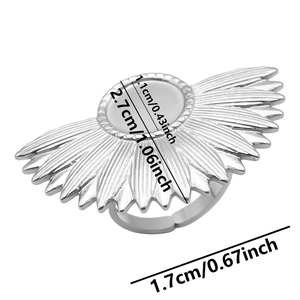 Detailed size measurement of the stainless steel sunburst adjustable ring with 2.7cm width