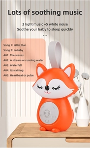 Detail view of the orange fox baby sleep sound machine with silicone handle and buttons
