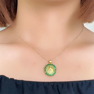 Virgin Mary Pendant Necklace Copper With Colorful Zircon Religious Retro Gold Plated Fashion Jewelry For Women