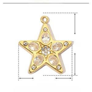 Detailed size chart of gold star pendant with zirconia and stainless steel material