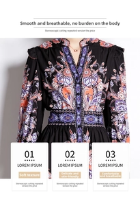 Détail de l'imprimé cachemire vintage sur cette robe cintrée à manches longues élégante
