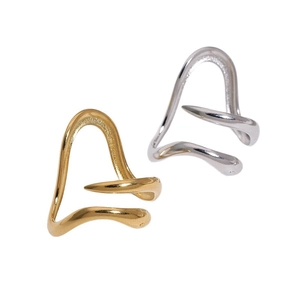 Minimalist stainless steel irregular open ring set in polished gold and silver finishes