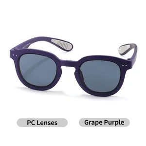 Polarized purple kids sunglasses with durable PC lenses and ergonomic anti-slip temples