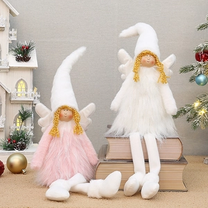Poupées anges de Noël en peluche rose et blanc avec jambes extensibles et ailes douces