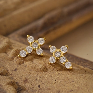 925 Sterling Silver Cross Stud Earrings For Women Pave Rhinestone Geometric Gold Silver Plated Fashion Jewelry Tiny Ear Studs