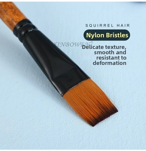Close-up of high-quality nylon bristles on a flat paint brush for acrylic and watercolor