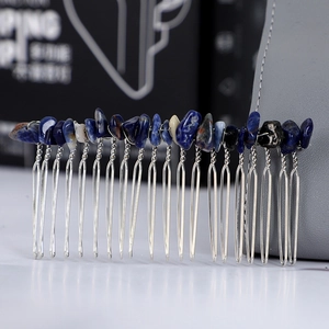 Handcrafted silver hair comb with natural blue crystal stones for women hair accessories