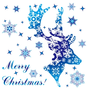 Stickers de fenêtre de Noël bleus avec silhouette de renne et motifs de flocons