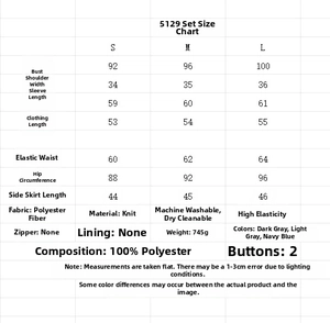 Tableau des tailles pour ensemble 3 pièces en maille avec jupe et pull