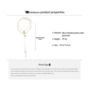 Detailed size specifications for the multilayered shell and pearl pendant necklace set