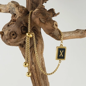 Bracelet en acier inoxydable doré avec pendentif lettre X et chaîne à fermoir réglable