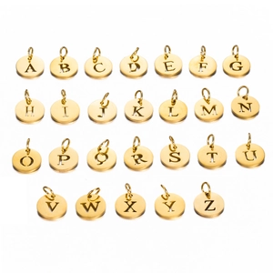 Round Alphabet Pendants Stainless Steel Hollow Initial Charms For DIY Jewelry Making Crafts