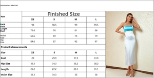 Tableau des tailles pour robe licou en satin dos nu avec mannequin en robe mi-longue