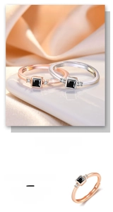 Macro detail of S925 sterling silver ring featuring a square black stone and micro-set diamonds