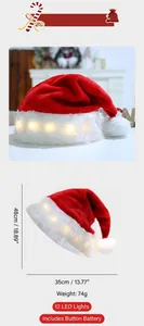 Detail of plush Christmas hat with 12 LED lights measuring 48x35cm and 74g weight