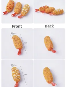 Detailed views of 7cm tempura shrimp keychain with realistic breaded texture