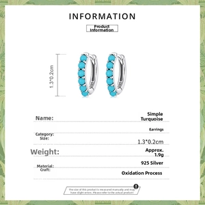 Detailed view of S925 sterling silver turquoise earrings with size and weight info
