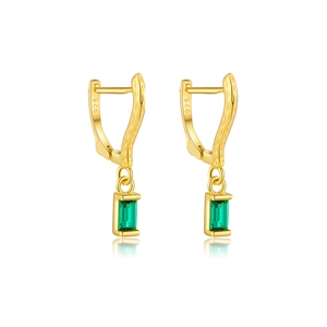 Elegant S925 sterling silver earrings with green rectangular stones and gold ripples