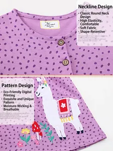 Girls long sleeve purple polka dot dress with embroidered alpaca and floral details
