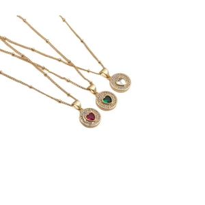 Heart Pendant Necklace Copper Round Zircon Beaded Chain Elegant Romantic Charm Jewelry For Women
