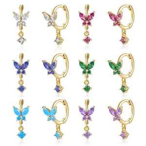 Detailed view of 925 silver butterfly earrings with colorful zircons in various shades