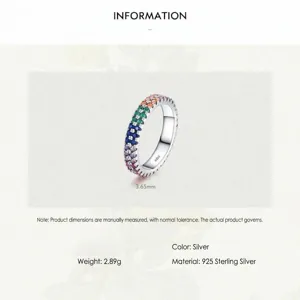 Elegante S925 sterling zilveren eternity ring met levendige regenboog zirkonia steentjes