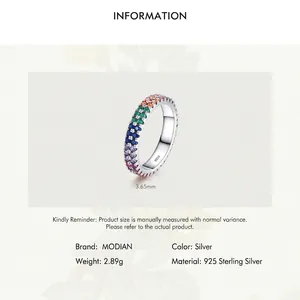 Elegant S925 sterling silver eternity ring featuring vibrant rainbow cubic zirconia stones