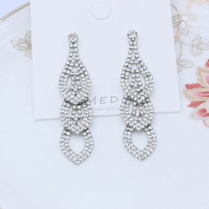 Elegant silver layered teardrop tassel earrings with sparkling rhinestones for bridal