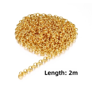 Detailed close-up of 2m gold-plated rolo chain link for DIY jewelry making accessories
