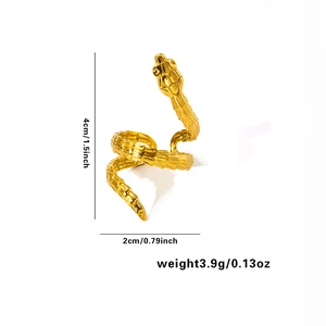 Detailed size chart for the gold titanium steel snake ring with dimensions and weight info