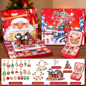 DIY Christmas Advent Calendar Bracelet Gift Box Santa Claus Snowman Alloy Charms Jewelry Set For Children Girls Holiday Party Gift