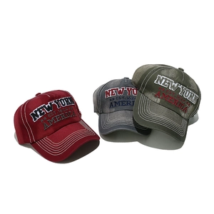 Vintage washed cotton baseball caps with New York embroidery in burgundy grey and olive
