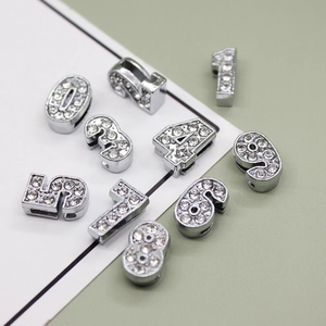 Silver rhinestone 0-9 number slider charms for DIY jewelry and wristband accessories