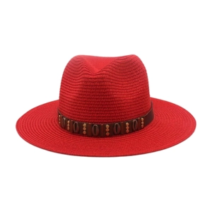 Chapeau de soleil fedora rouge en paille pour homme et femme avec ruban ethnique