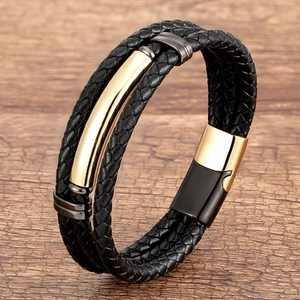 Multi-layer Woven Leather Bracelet With Stainless Steel Magnetic Clasp Punk Vintage Jewelry For Men