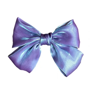 Elegant purple pearlescent satin bow hair clip for women in a vintage French style